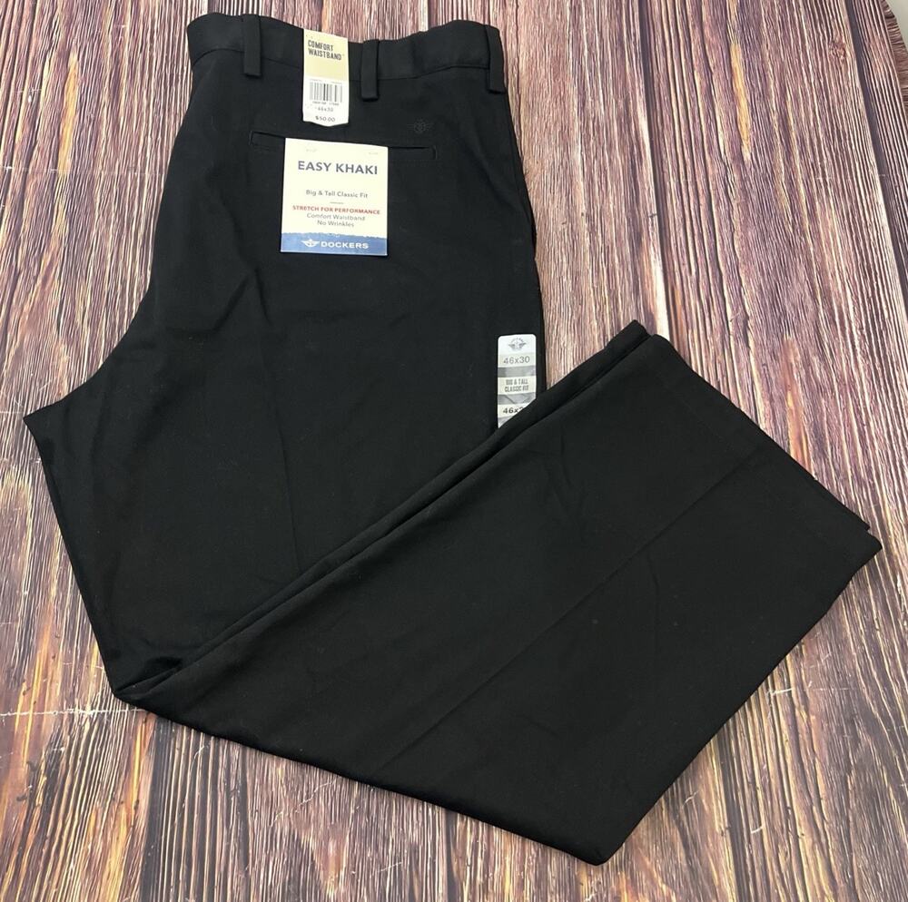 NEW NWT Dockers Performance Khaki Black Pants Mens Size 46x30 (Actual 46x30)